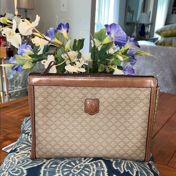 Celine Brown and Tan Logo Clutch - Picture 1 of 16